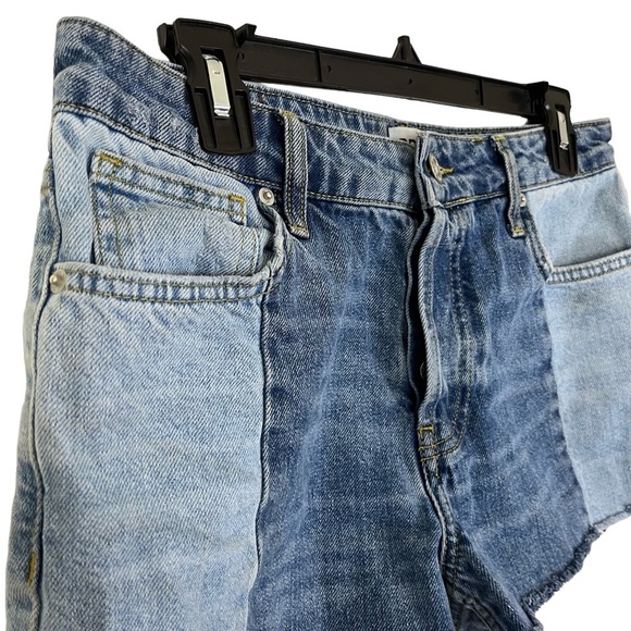 BDG URBAN OUTFITTERS Patchwork Cut Off Raw Hem Jean Shorts Blue Denim sz 28 x 2 - Picture 8 of 16